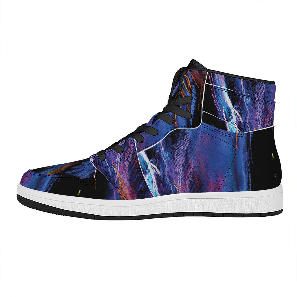 Dark Blue Horse Portrait Print High Top Leather Sneakers
