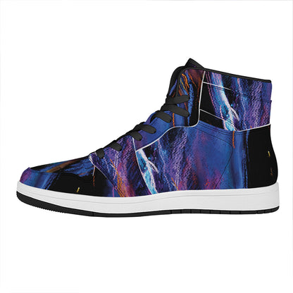 Dark Blue Horse Portrait Print High Top Leather Sneakers