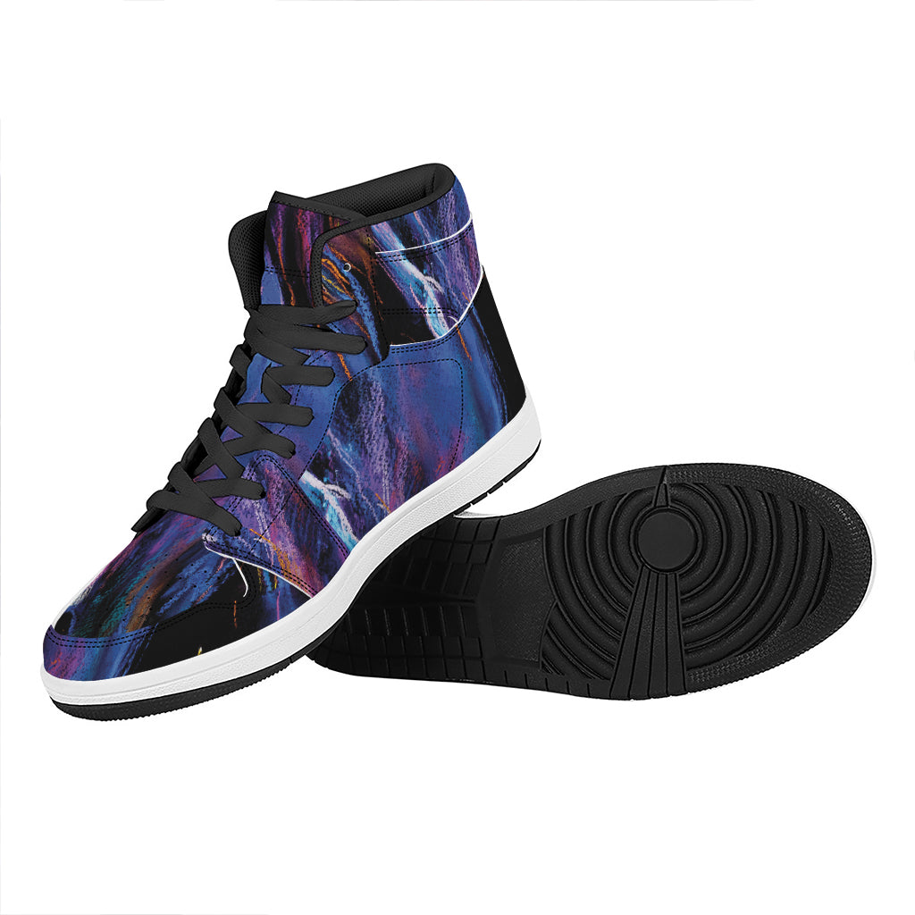 Dark Blue Horse Portrait Print High Top Leather Sneakers
