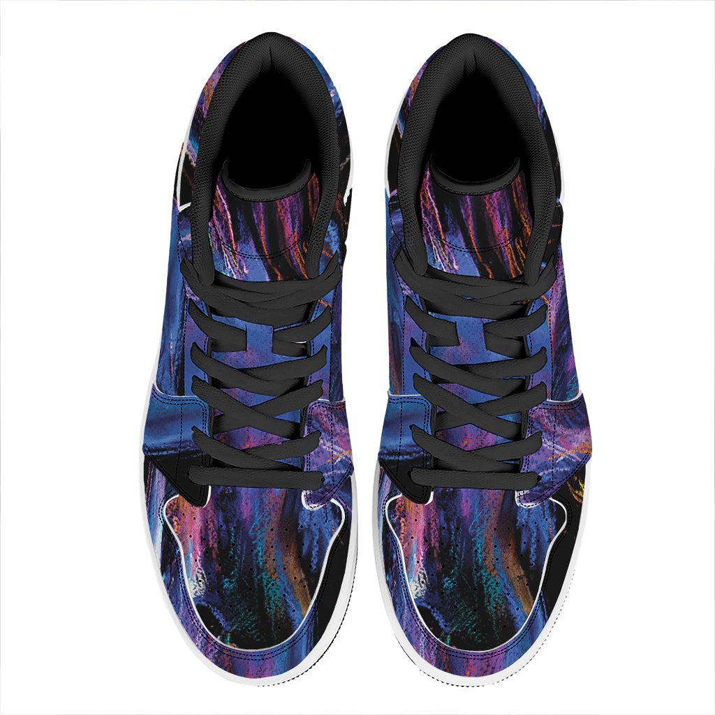 Dark Blue Horse Portrait Print High Top Leather Sneakers