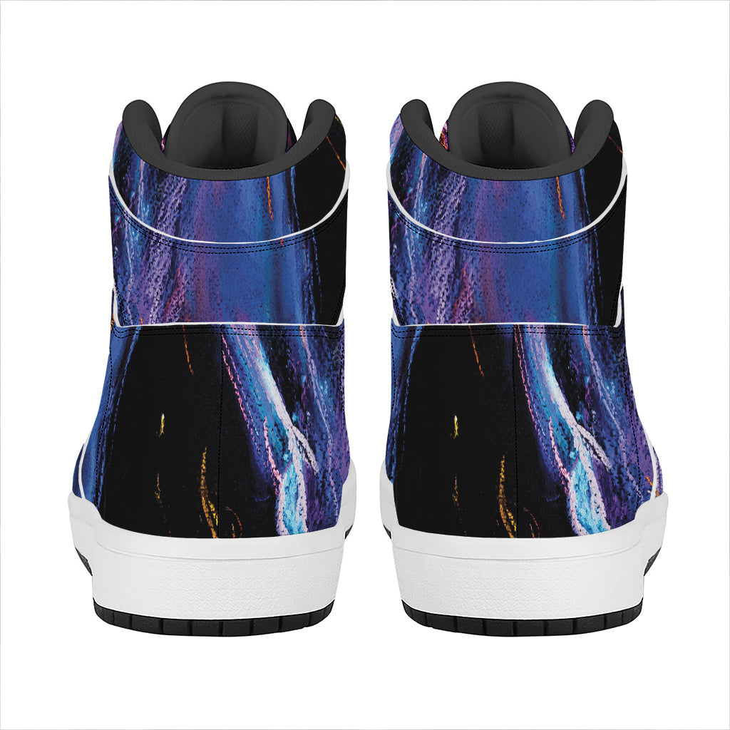 Dark Blue Horse Portrait Print High Top Leather Sneakers