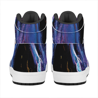 Dark Blue Horse Portrait Print High Top Leather Sneakers