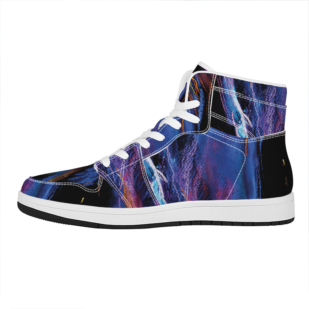 Dark Blue Horse Portrait Print High Top Leather Sneakers