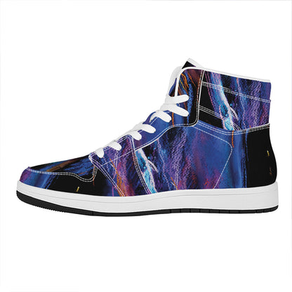 Dark Blue Horse Portrait Print High Top Leather Sneakers