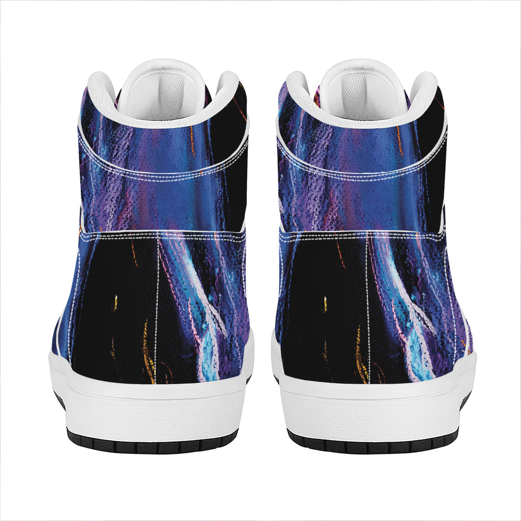Dark Blue Horse Portrait Print High Top Leather Sneakers