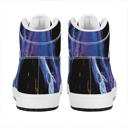 Dark Blue Horse Portrait Print High Top Leather Sneakers