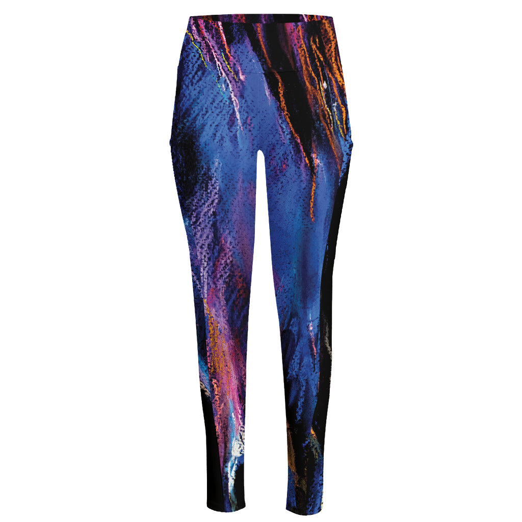 Dark Blue Horse Portrait Print High-Waisted Pocket Leggings