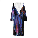 Dark Blue Horse Portrait Print Hooded Bathrobe