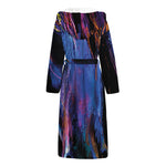 Dark Blue Horse Portrait Print Hooded Bathrobe