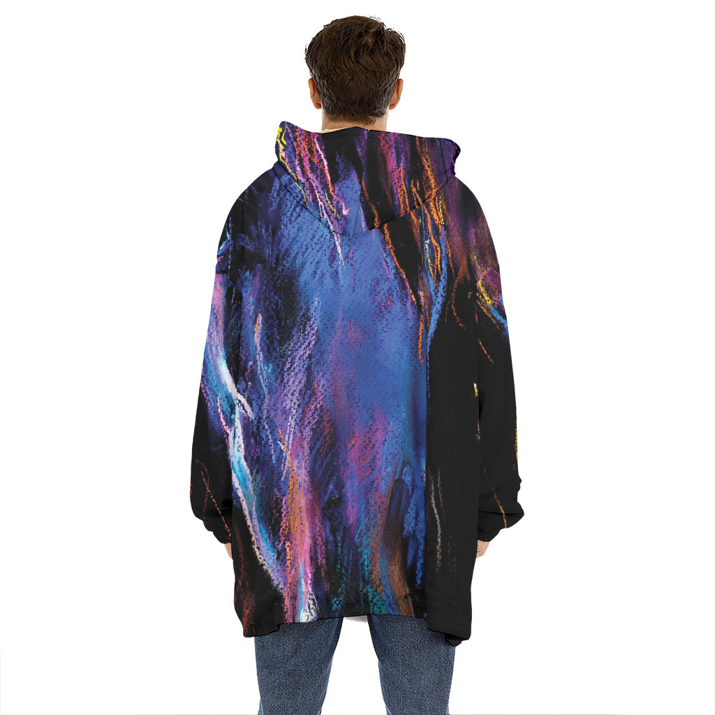Dark Blue Horse Portrait Print Hoodie Blanket