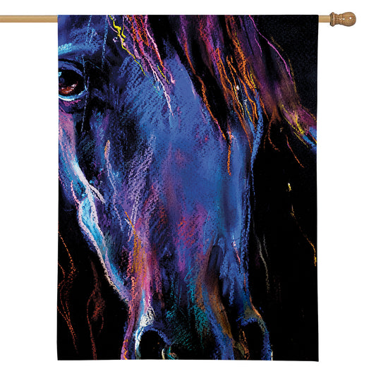 Dark Blue Horse Portrait Print House Flag