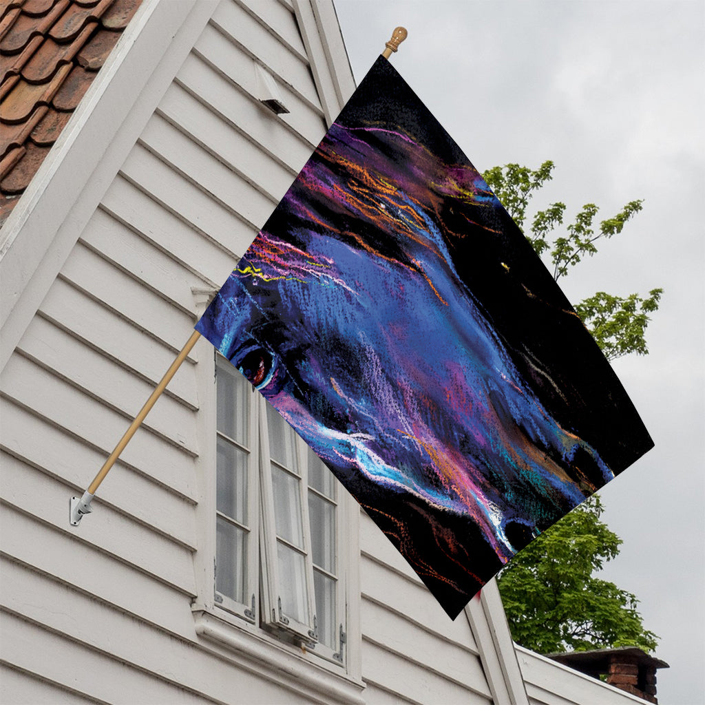 Dark Blue Horse Portrait Print House Flag