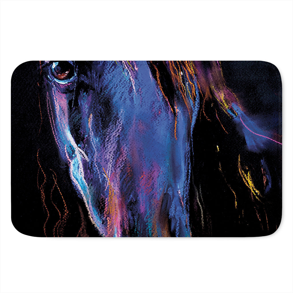 Dark Blue Horse Portrait Print Indoor Door Mat