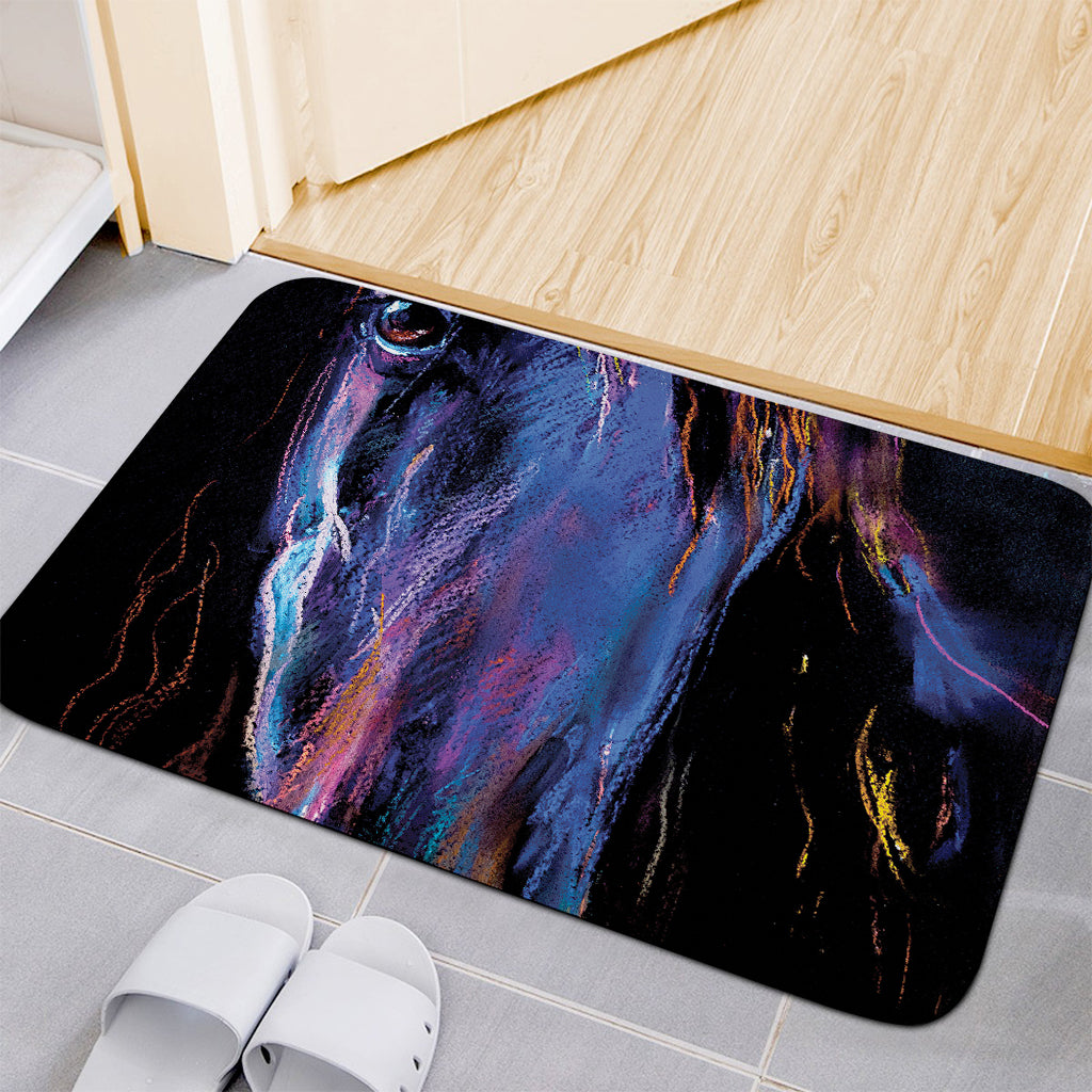 Dark Blue Horse Portrait Print Indoor Door Mat
