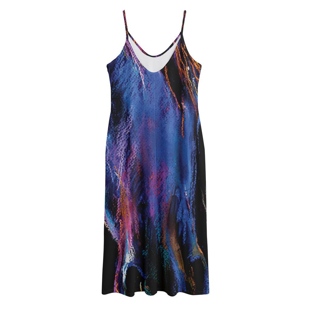 Dark Blue Horse Portrait Print Jersey Midi Cami Dress