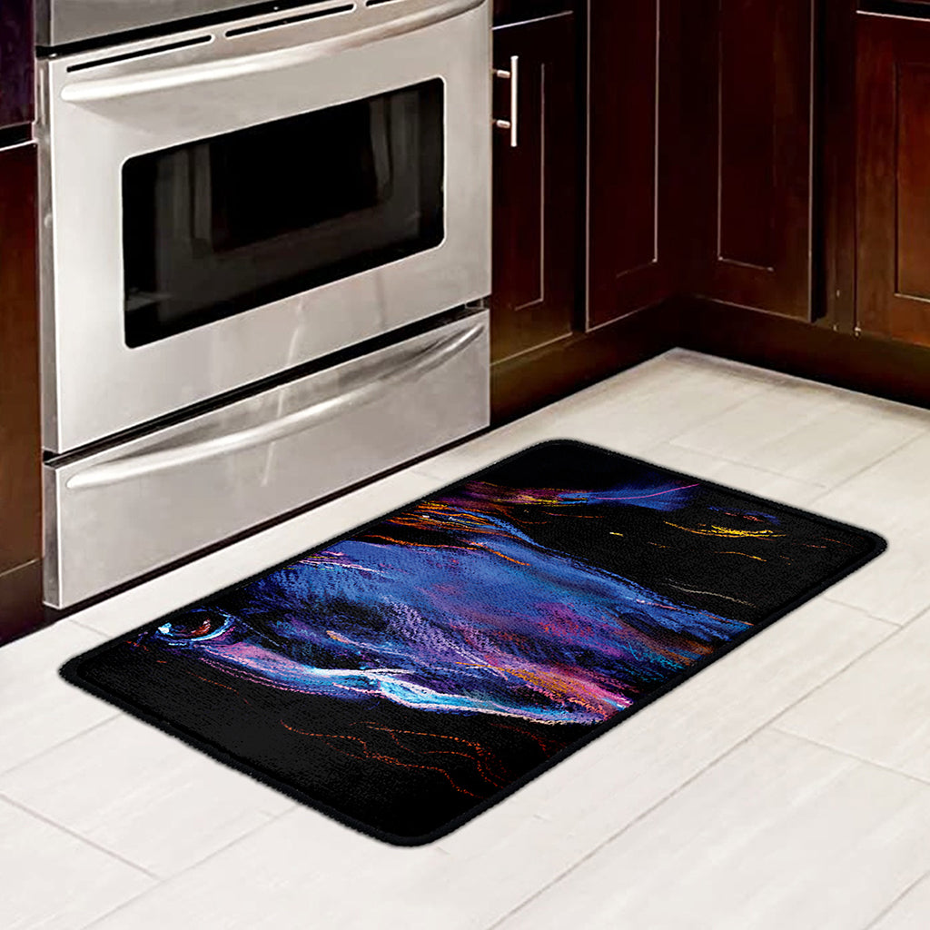 Dark Blue Horse Portrait Print Kitchen Mat