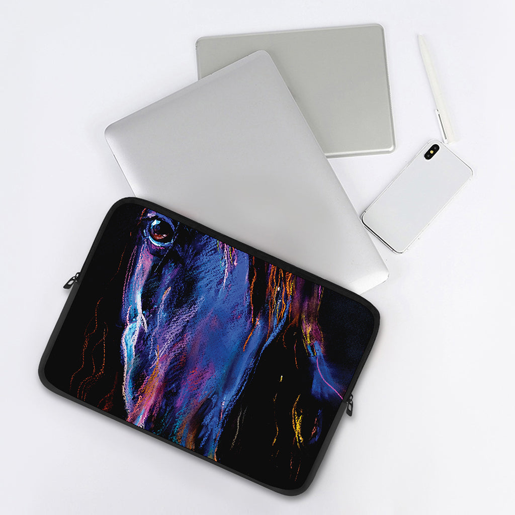 Dark Blue Horse Portrait Print Laptop Sleeve