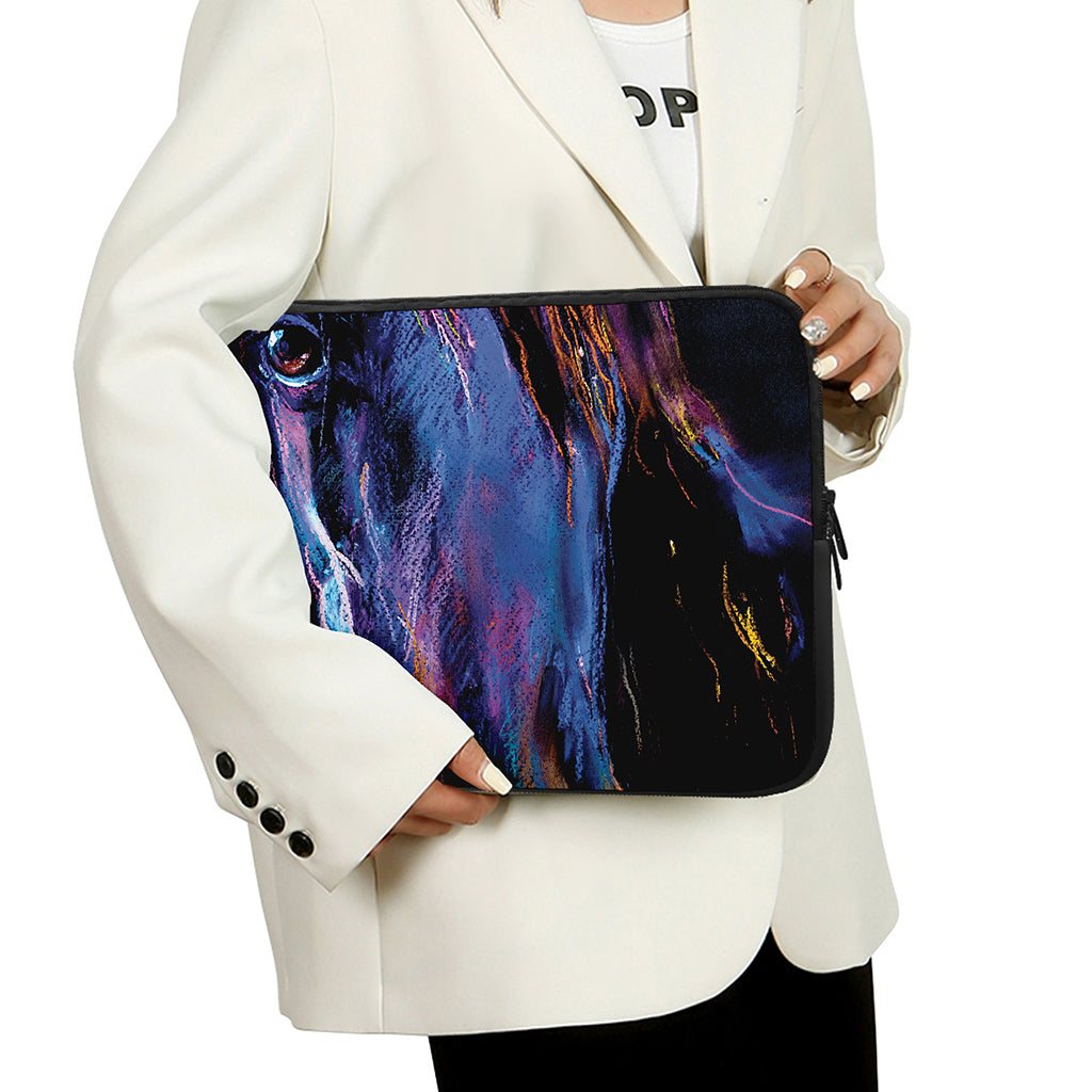 Dark Blue Horse Portrait Print Laptop Sleeve