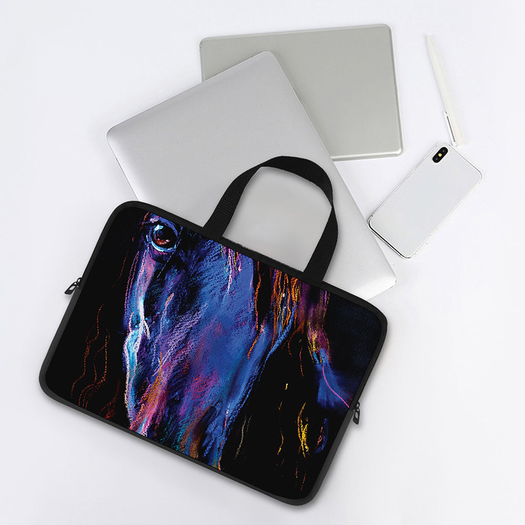 Dark Blue Horse Portrait Print Laptop Sleeve With Handle