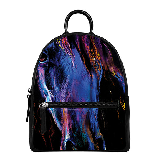 Dark Blue Horse Portrait Print Leather Backpack