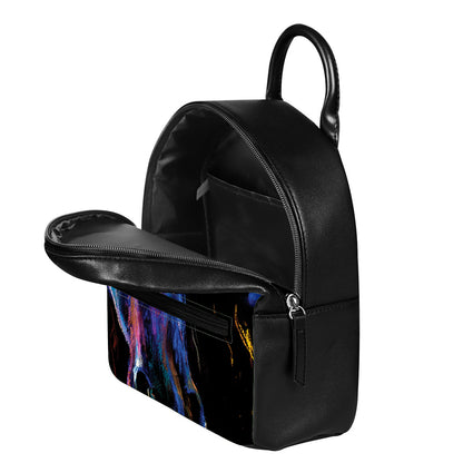 Dark Blue Horse Portrait Print Leather Backpack