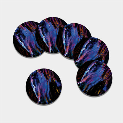 Dark Blue Horse Portrait Print Leather Coaster Set