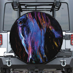 Dark Blue Horse Portrait Print Leather Spare Tire Cover