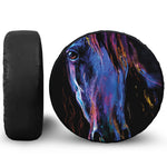 Dark Blue Horse Portrait Print Leather Spare Tire Cover