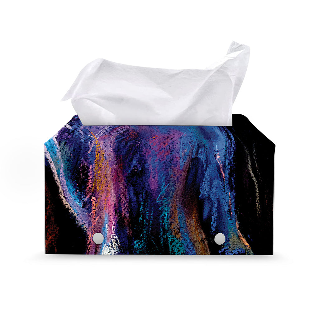 Dark Blue Horse Portrait Print Leather Tissue Box Cover