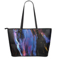Dark Blue Horse Portrait Print Leather Tote Bag With Zipper