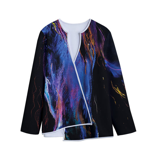 Dark Blue Horse Portrait Print Long Sleeve Short Coat