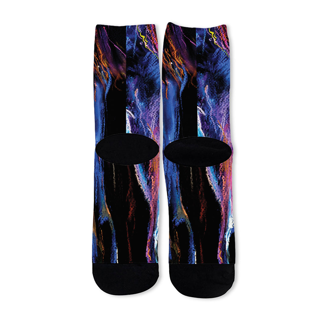 Dark Blue Horse Portrait Print Long Socks