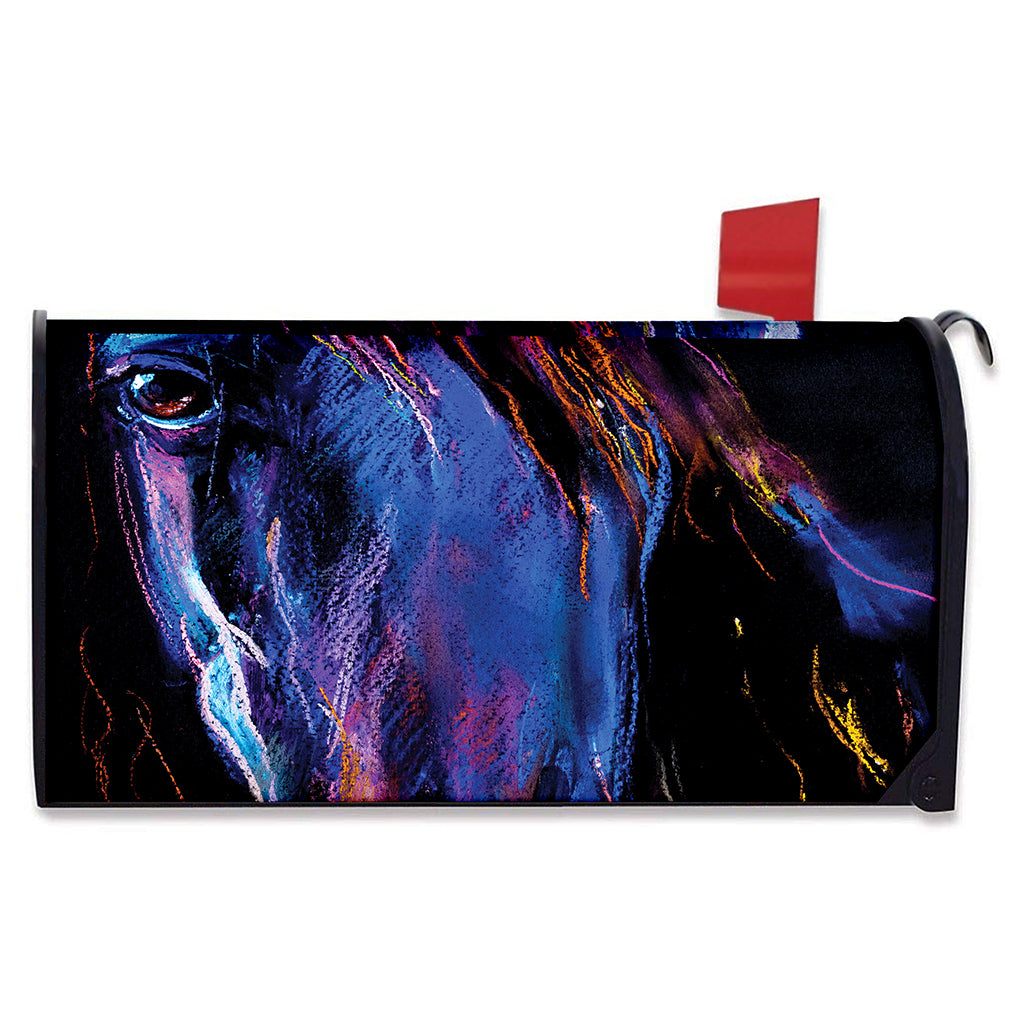 Dark Blue Horse Portrait Print Mailbox Cover