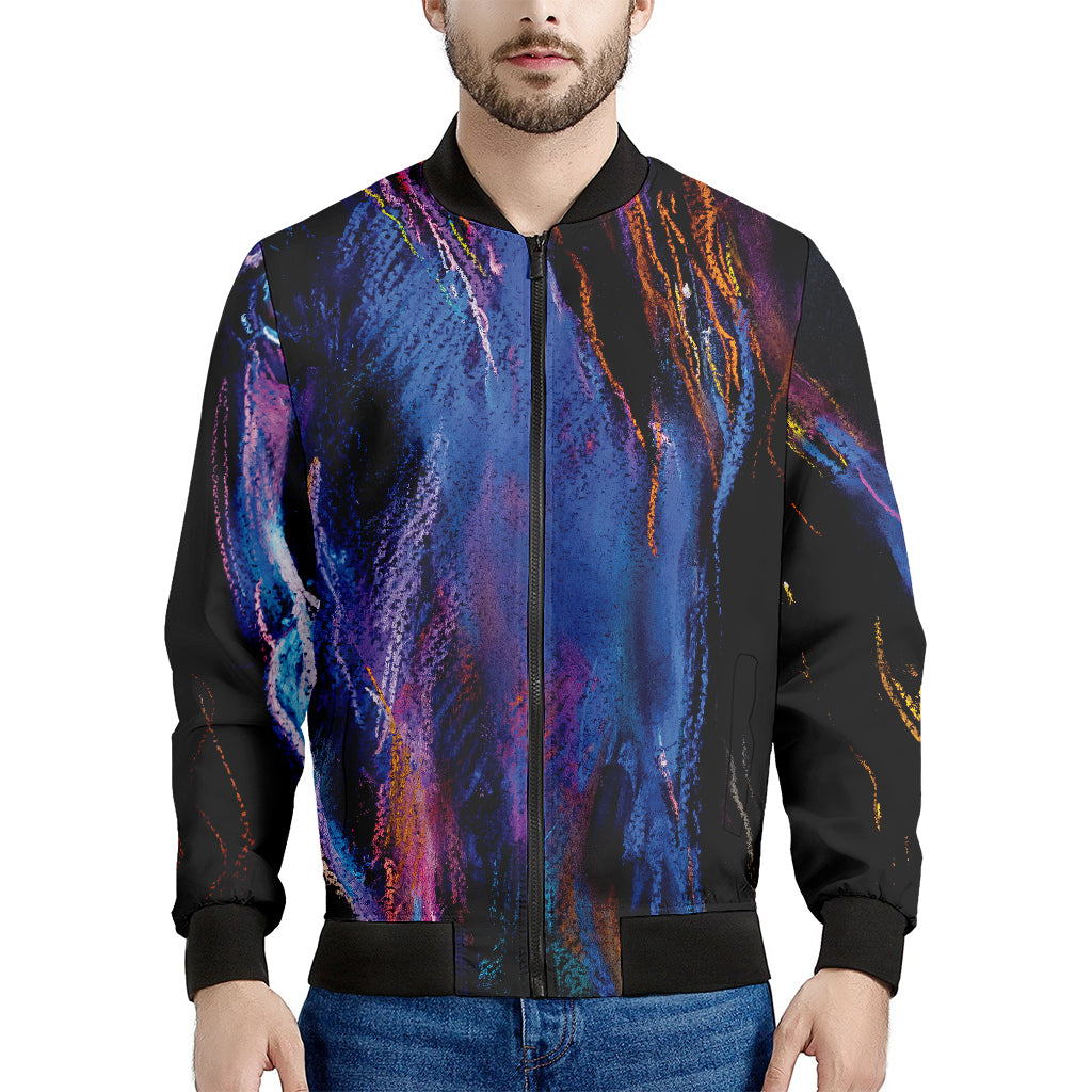 Dark Blue Horse Portrait Print Men's Bomber Jacket
