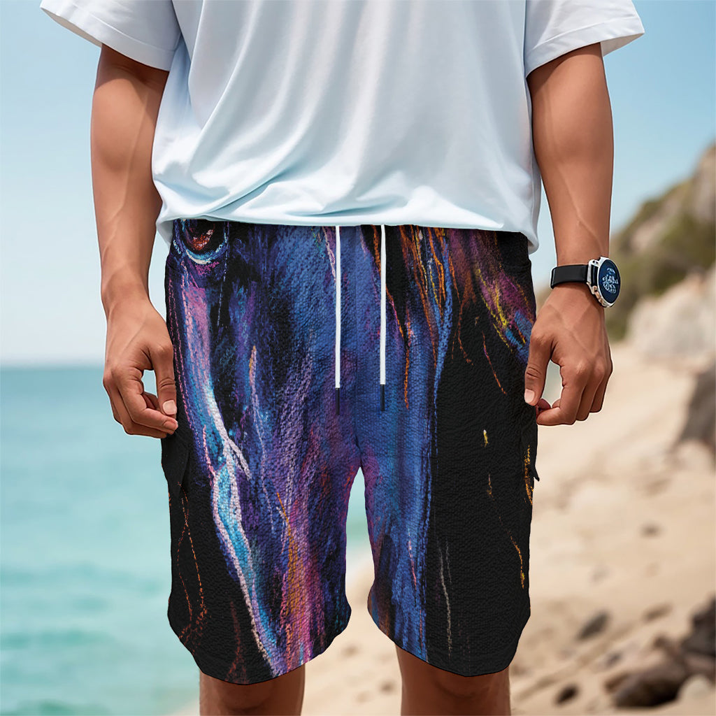 Dark Blue Horse Portrait Print Men's Cargo Shorts