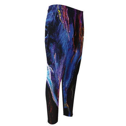 Dark Blue Horse Portrait Print Men's Compression Pants