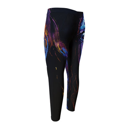 Dark Blue Horse Portrait Print Men's Compression Pants
