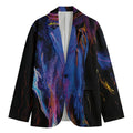 Dark Blue Horse Portrait Print Men's Cotton Blazer