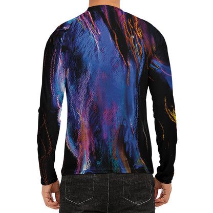 Dark Blue Horse Portrait Print Men's Long Sleeve Rash Guard