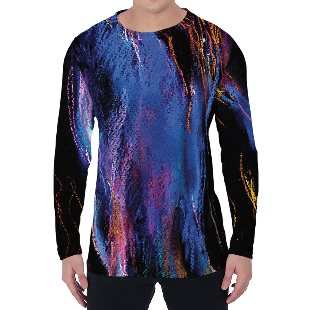 Dark Blue Horse Portrait Print Men's Long Sleeve T-Shirt
