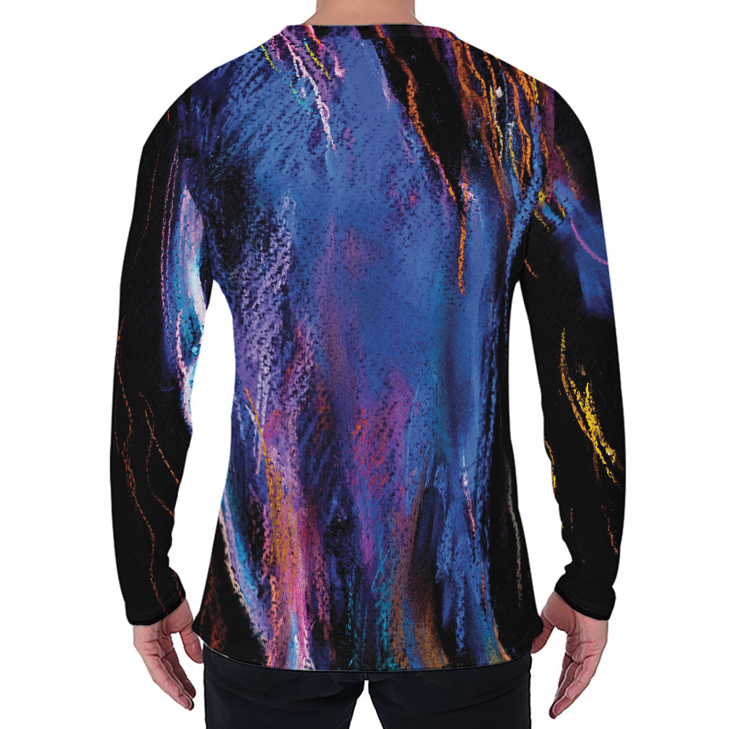 Dark Blue Horse Portrait Print Men's Long Sleeve T-Shirt