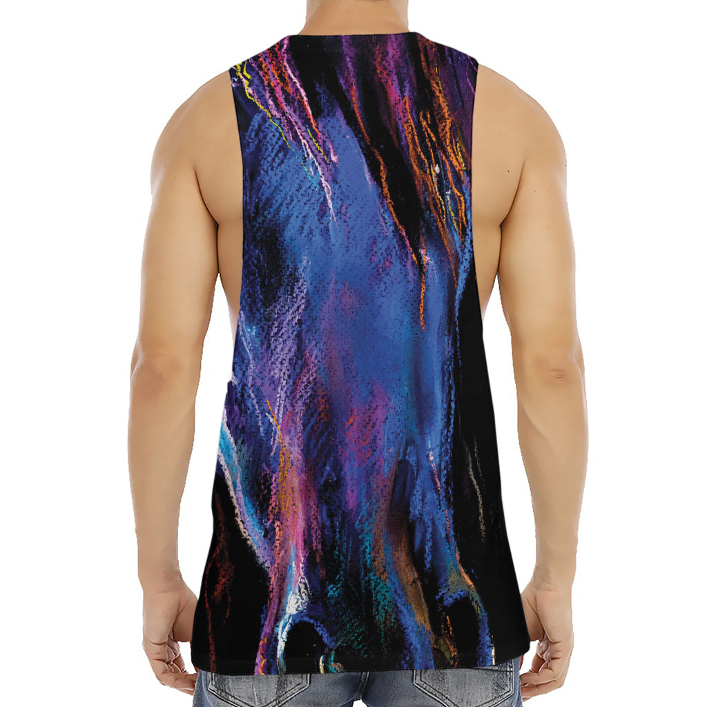 Dark Blue Horse Portrait Print Men's Muscle Tank Top