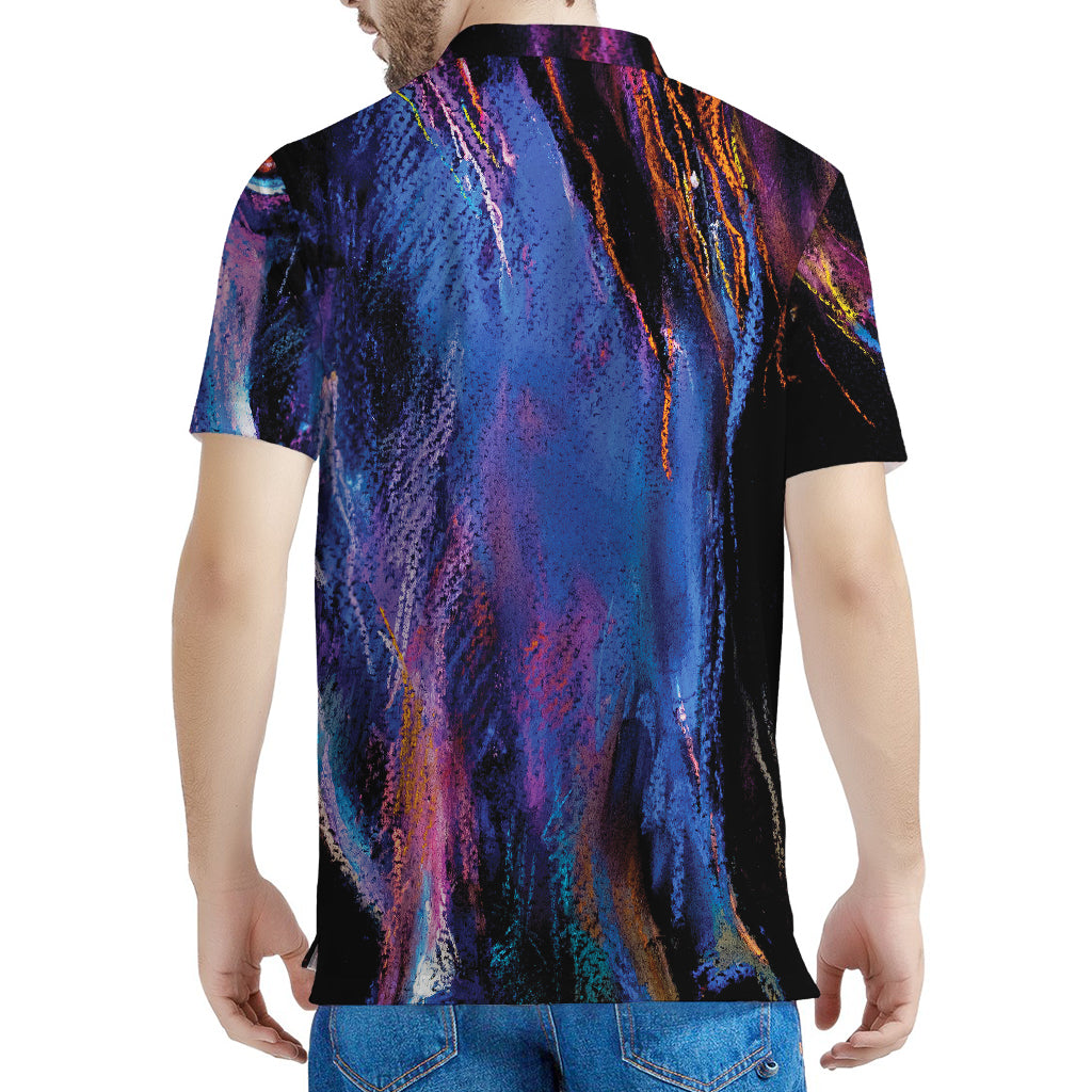Dark Blue Horse Portrait Print Men's Polo Shirt