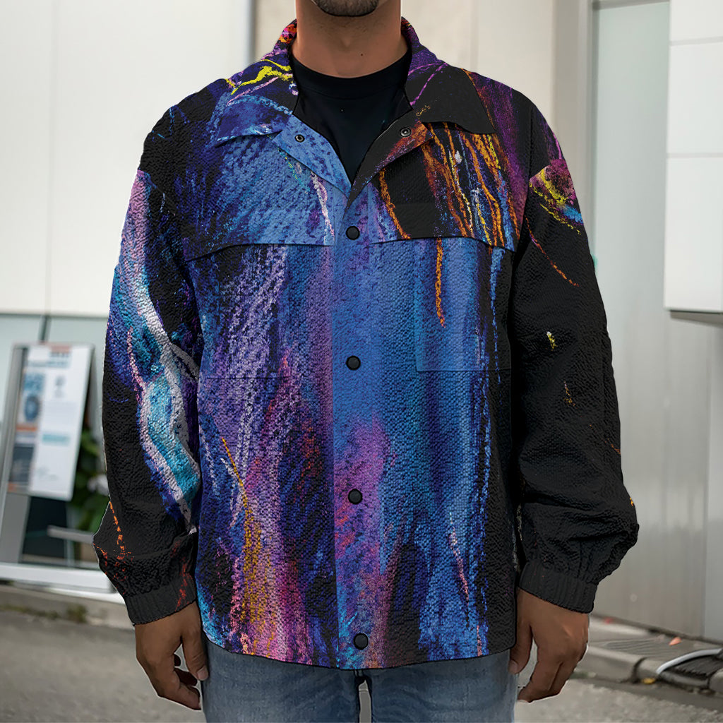 Dark Blue Horse Portrait Print Men's Shirt Jacket