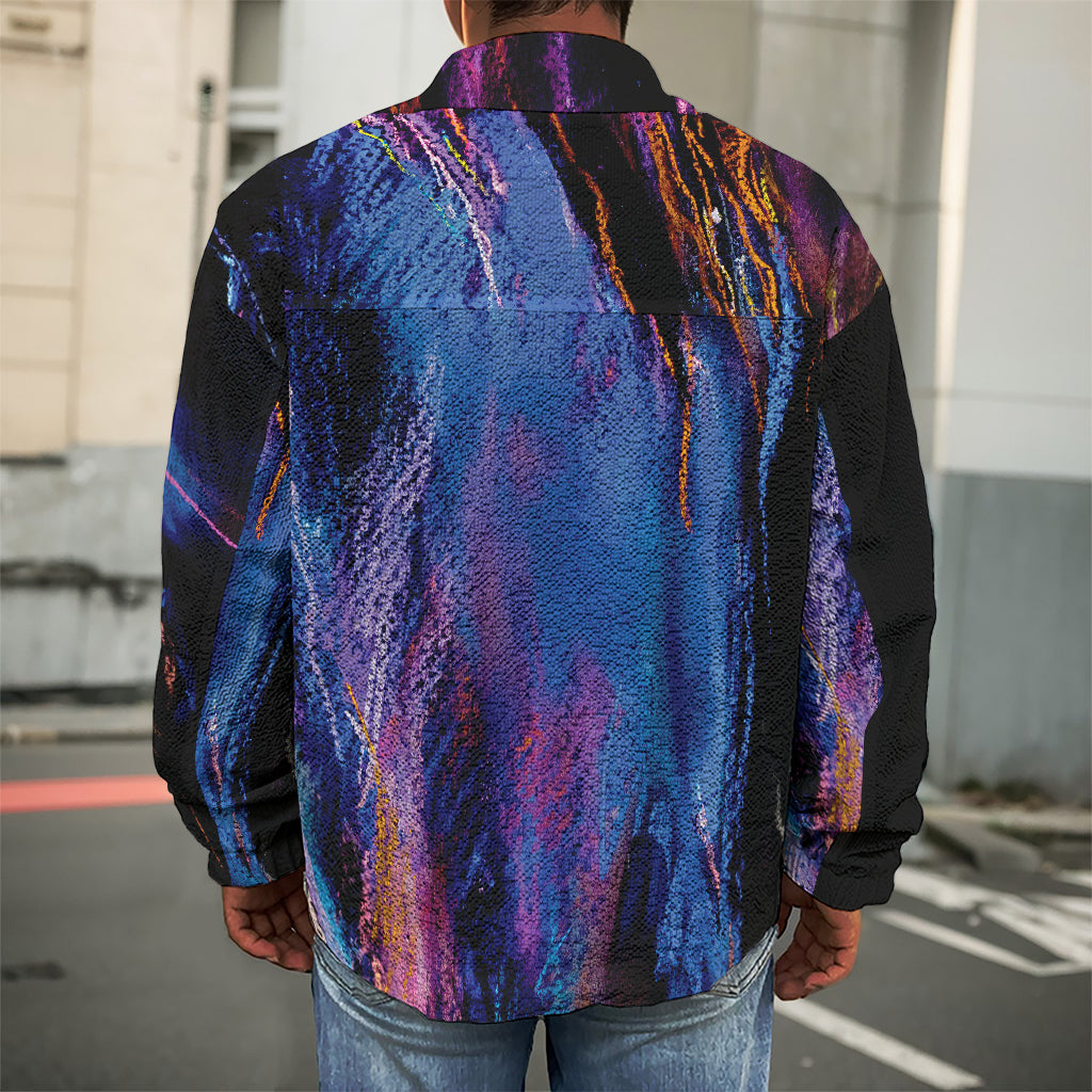 Dark Blue Horse Portrait Print Men's Shirt Jacket