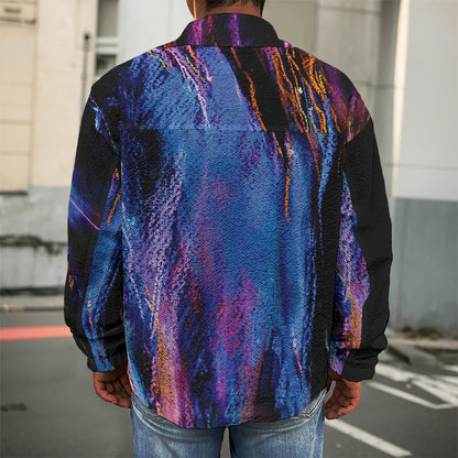 Dark Blue Horse Portrait Print Men's Shirt Jacket