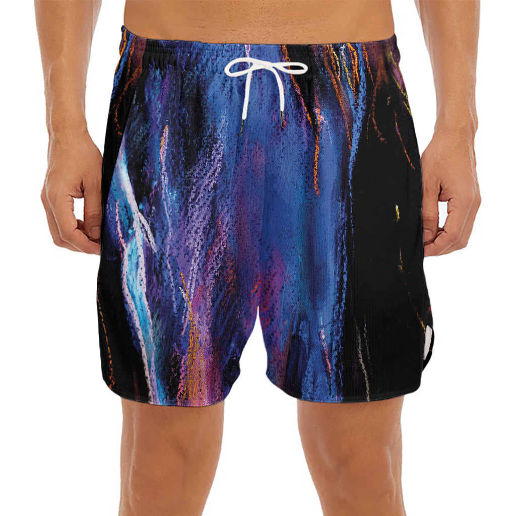 Dark Blue Horse Portrait Print Men's Split Running Shorts