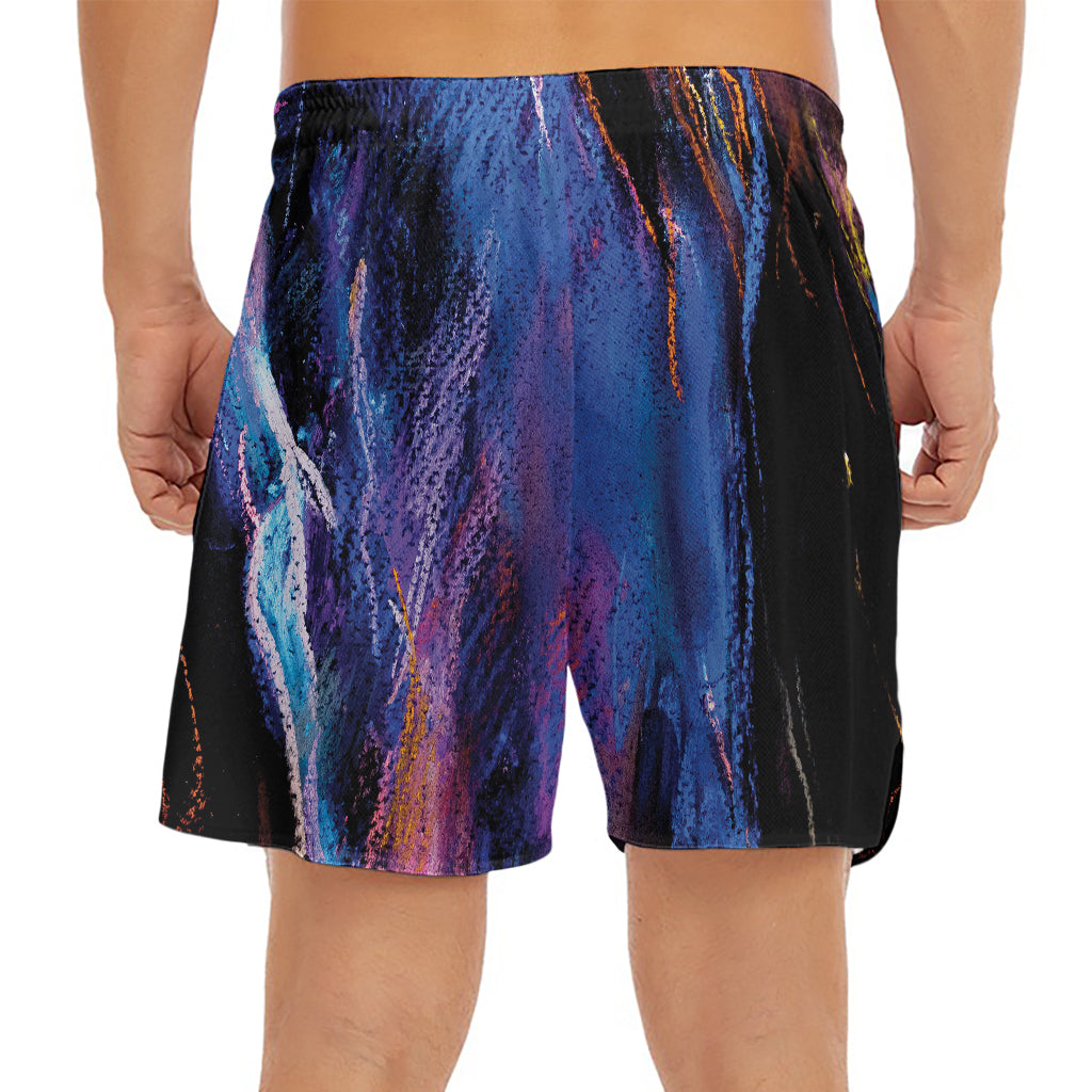 Dark Blue Horse Portrait Print Men's Split Running Shorts