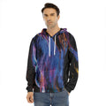 Dark Blue Horse Portrait Print Men's Velvet Pullover Hoodie