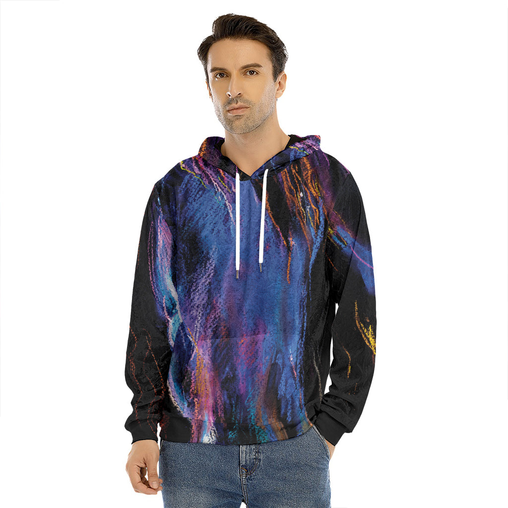 Dark Blue Horse Portrait Print Men's Velvet Pullover Hoodie
